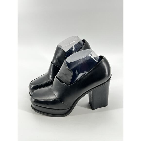Zara Shoes - Zara Woman Black Leather Square Toe Platform Heeled Loafers Size 39